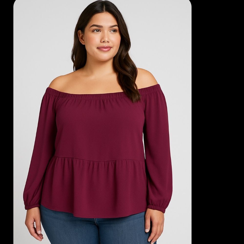 Adyson Parker Off the Shoulder Top Size 2X Flowy Long Elastic Sleeves Magenta